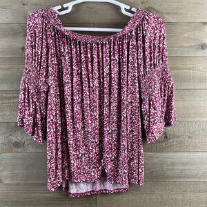 Lane Bryant Womens Shirt Short Sleeve Off The Shoulder Dotted Pink Size 22 24